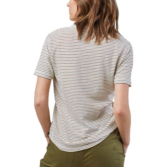 United By Blue Cream Navy and Dark Red Henley T-shirt in Hemp/Linen - Picture 3 of 9